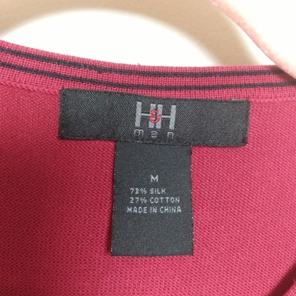 H&H Red Silk & Cotton Blend V Neck Men's Sweater Size Medium - Picture 4 of 10